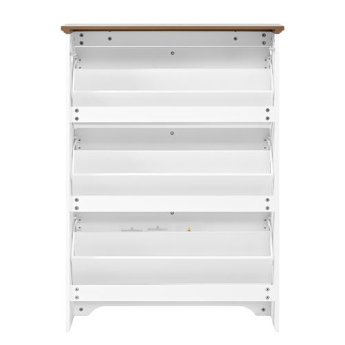 Buffet à Chaussures 87x26x120 Cm Avec 3 Portes, Étagère Supplémentaire, Poignées Rondes, Mdf, Blanc