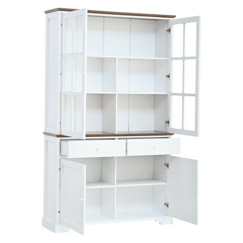 Vitrine LED 120x36,5x200 Cm Avec 2 Tiroirs Et 4 Portes, Portes Vitrées, Mdf, Blanc
