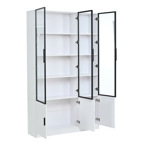 Vitrine LED 120x32x200 Cm Avec 6 Portes, Étagères, Rangement, En Mdf, Blanc