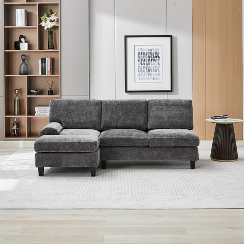 Canapé Modulable 3 Places 194x118x81 Cm, Canapé D'angle Avec Ottoman Amobile, Tissu, Gris