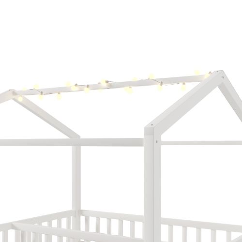 Lit Cabane Enfant 90x190/180x190 Cm Avec LED Et Barrières De Sécurité, Bois, Blanc