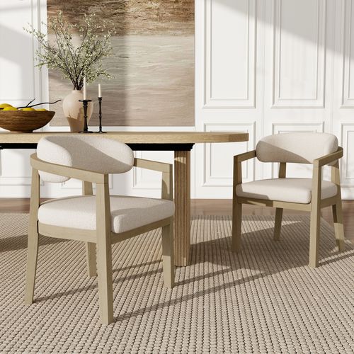 Chaises De Salle à Manger Modernes 2 Pièces Avec Accoudoirs, Bois + Tissu, couleur Bois