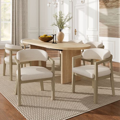 Chaises De Salle à Manger Modernes 2 Pièces Avec Accoudoirs, Bois + Tissu, couleur Bois