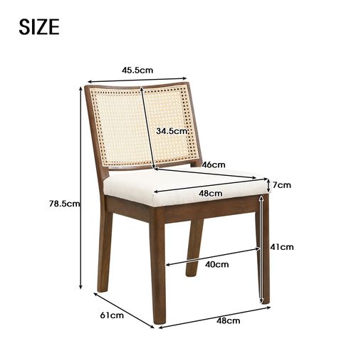 Chaises De Salle à Manger Modernes 2 Pièces, Dossier En Rotin, Bois + Lin, ​​brun