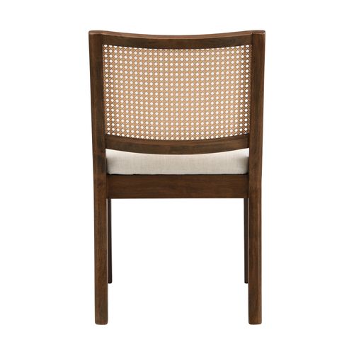 Chaises De Salle à Manger Modernes 2 Pièces, Dossier En Rotin, Bois + Lin, ​​brun