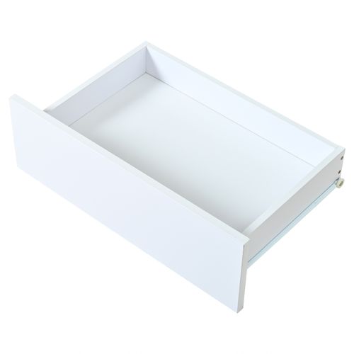 Table Basse 100x50x35 Cm, LED, 2 Tiroirs, Panneau De Particules, Blanc Et Bois