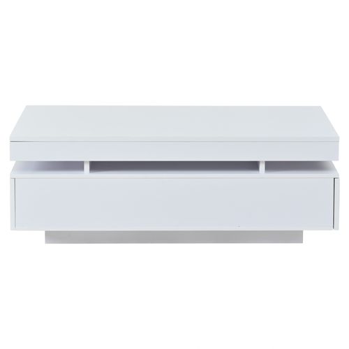 Table Basse 100x50x35 Cm, LED, 2 Tiroirs, Panneau De Particules, Blanc