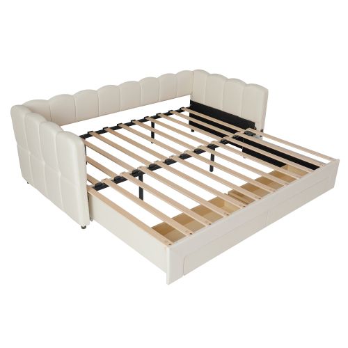 Lit Gigogne Enfant 90x190 Cm Extensible 180 Cm Avec USB Et 2 Tiroirs, Lin, Beige
