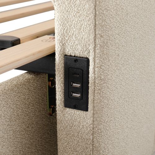 Lit Gigogne Enfant 90x190 Cm Extensible 180 Cm Avec USB Et 2 Tiroirs, Tissu, Beige