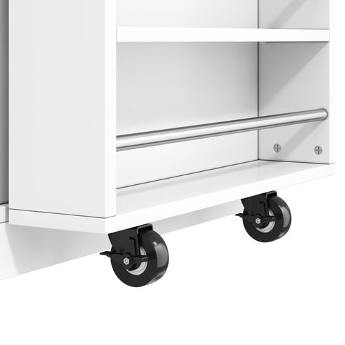 Îlot De Cuisine Mobile 132/235x60x93 Cm Avec 2 Tiroirs, 2 Portes, Table Extensible, Mdf, Blanc