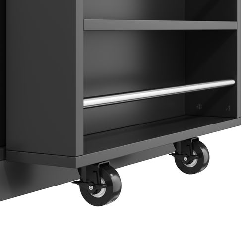 Îlot De Cuisine Mobile 132/235x60x93 Cm Avec 2 Tiroirs, 2 Portes, Table Extensible, Mdf, Noir