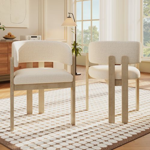 Chaises De Salle à Manger Modernes Avec Accoudoirs, Lot De 2, Bois + Tissu, ​​couleur Bois