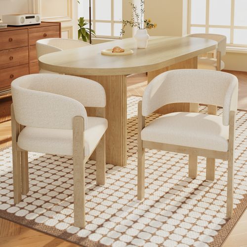 Chaises De Salle à Manger Modernes Avec Accoudoirs, Lot De 2, Bois + Tissu, ​​couleur Bois