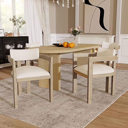 Chaises De Salle à Manger Modernes Avec Accoudoirs, Lot De 2, Bois + Lin, couleur Bois
