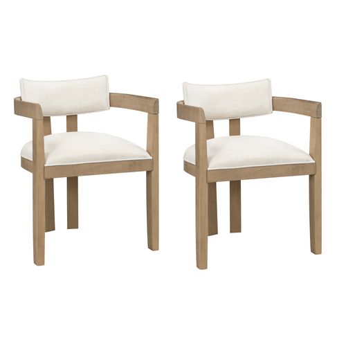 Chaises De Salle à Manger Modernes Avec Accoudoirs, Lot De 2, Bois + Lin, couleur Bois
