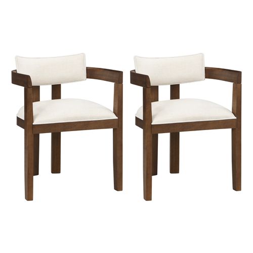 Chaises De Salle à Manger Modernes Avec Accoudoirs, Lot De 2, Bois + Lin, ​​brun