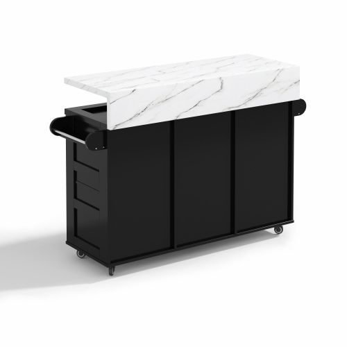 Îlot De Cuisine Mobile 120x42/60x93 Cm Avec 3 Tiroirs, 2 Portes, Plateau Rabattable, Mdf, Noir