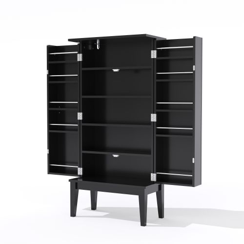 Buffet De Cuisine Vintage 59x30x120,7 Cm Avec 2 Portes Et Étagères, Mdf, Noir