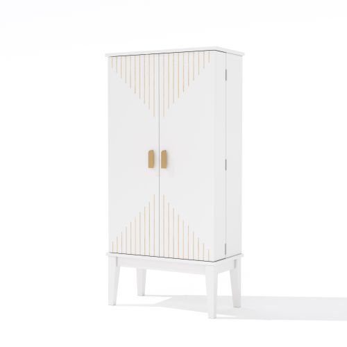 Buffet De Cuisine Vintage 59x30x120,7 Cm Avec 2 Portes Et Étagères, Mdf, Blanc