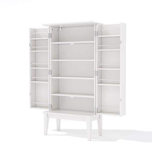 Buffet De Cuisine Vintage 59x30x120,7 Cm Avec 2 Portes Et Étagères, Mdf, Blanc