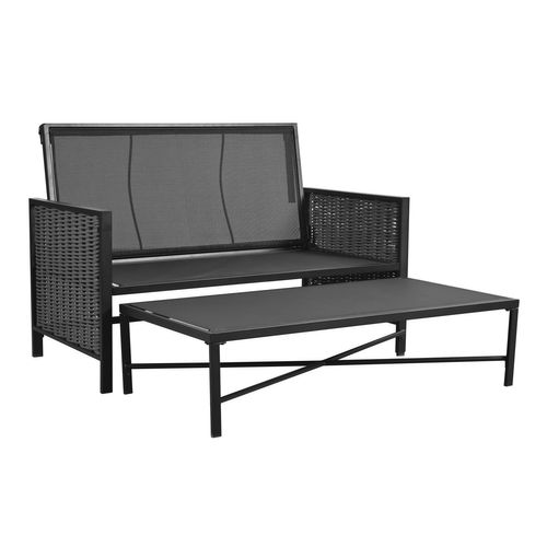 Canapé De Jardin 2 Places 131,5x179,3x91 Cm Avec Fonction De Lit, Dossier Réglable, En Acier, Gris