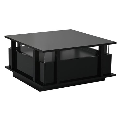Table Basse Carrée 70x70x35 Cm, LED, 2 Tiroirs, Panneau De Particules, Noir