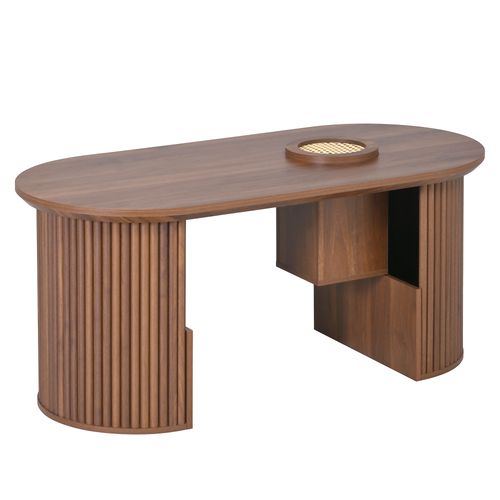 Table Basse Ovale 105x50x46.5 Cm, Style Rétro, Mdf, Noyer