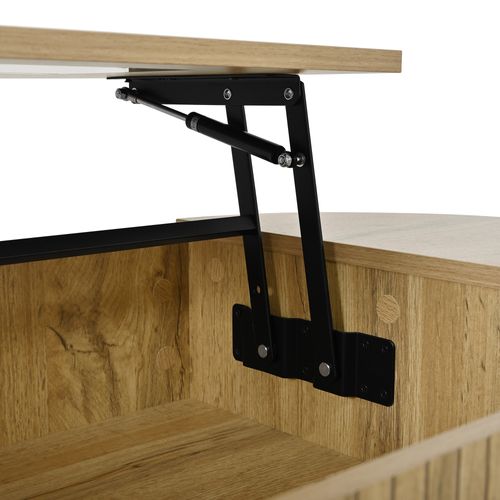 Table Basse 100x50x40.5 Cm, Plateau Relevable, 2 Portes Coulissantes, Mdf, Chêne