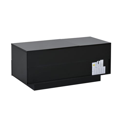Table Basse 100x45x43 Cm Plateau Relevable, LED, 2 Tiroirs, Panneau De Particules, Noir