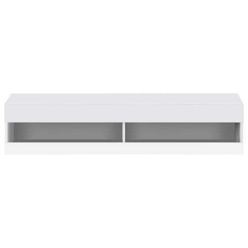 Meuble TV Suspendu Mural 140x40x30.5 Cm Blanc Avec LED, Ports USB Et Rangement Ouvert