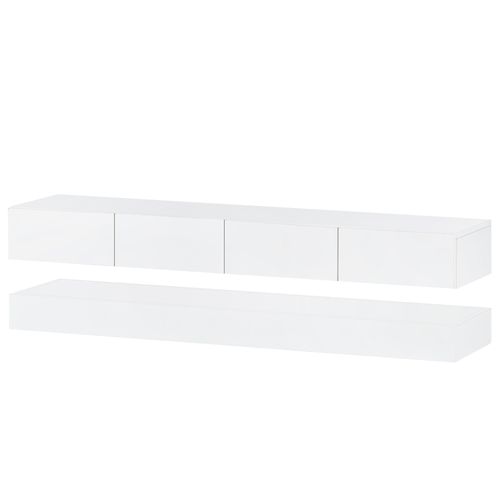 Meuble TV Mural 130 X 33 X 15 Cm Blanc Avec 4 Tiroirs, Éclairage LED Et Port USB