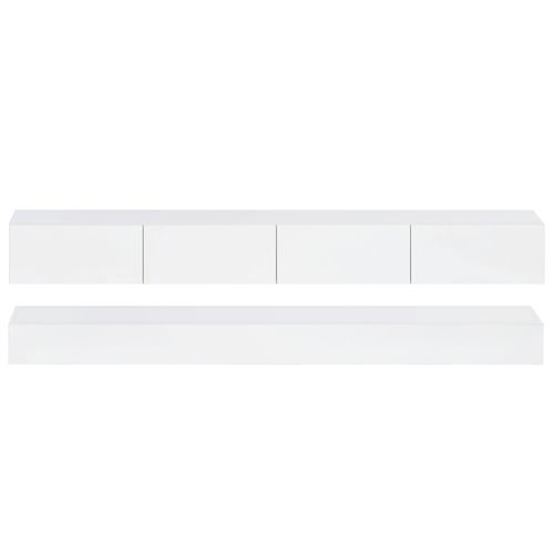 Meuble TV Mural 130 X 33 X 15 Cm Blanc Avec 4 Tiroirs, Éclairage LED Et Port USB