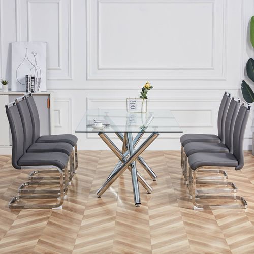 Lot De 4 Chaises Cantilever Métal Chromé Gris, Assise Et Dossier Rembourrés