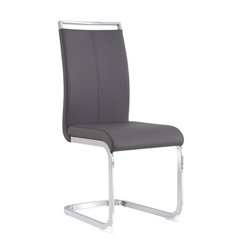 Lot De 4 Chaises Cantilever Métal Chromé Gris, Assise Et Dossier Rembourrés