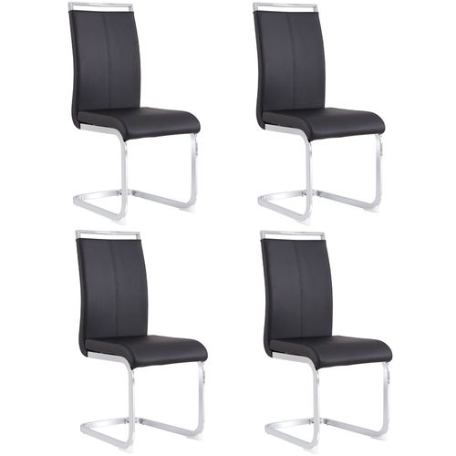 Lot De 4 Chaises Cantilever Métal Chromé, Revêtement Similicuir Noir