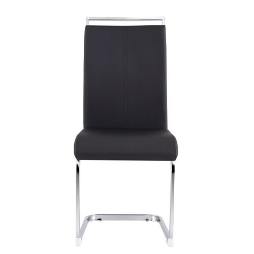 Lot De 4 Chaises Cantilever Métal Chromé, Revêtement Similicuir Noir