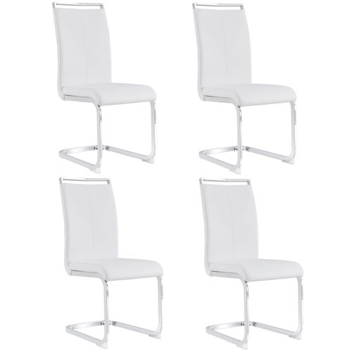 Lot De 4 Chaises Blanc Cantilever Métal Chromé, Revêtement En Cuir Synthétique
