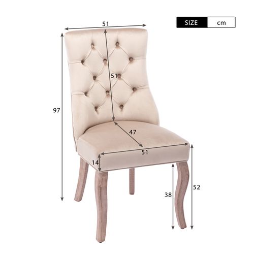Lot De 2 Chaises En Velours Beige Moderne Avec Anneau Arrière Et Pieds En Bois