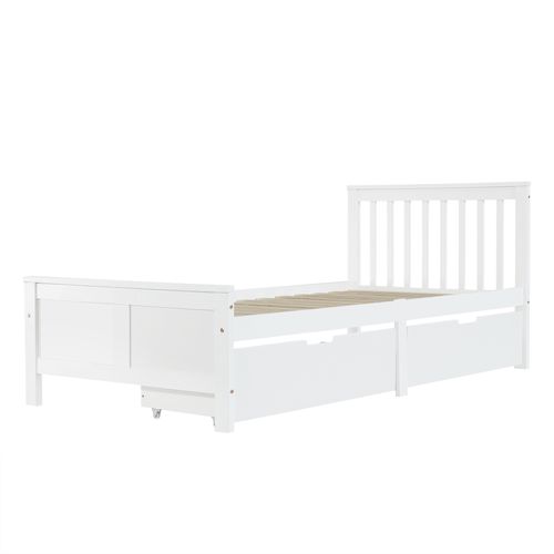 Lit Enfant 90x200 Cm En Pin Blanc Avec 2 Tiroirs Et Sommier à Lattes