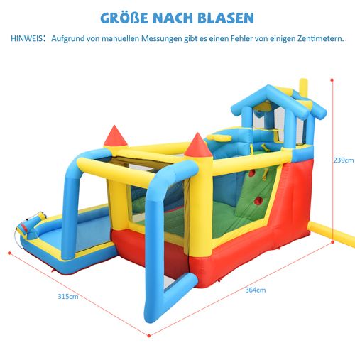 Château Gonflable 5-en-1 Avec Toboggan Et Piscine 364x315x239 Cm Bleu