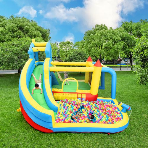 Château Gonflable 5-en-1 Avec Toboggan Et Piscine 364x315x239 Cm Bleu