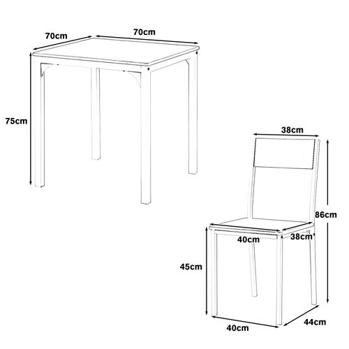 Ensemble Table à Manger 70x70x75 Cm Avec 2 Chaises, Métal Marron, Table De Café