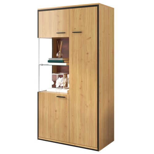 Vitrine LED 150 Cm Bois Naturel, 3 Étagères Réglables, Rangement Ouvert