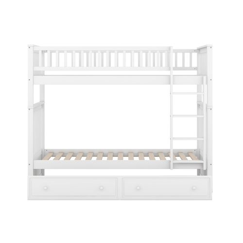 Lit Superposé Enfant 90x200 Cm Convertible En 2 Lits Pin Blanc Avec 2 Tiroirs Et Sommiers à Lattes