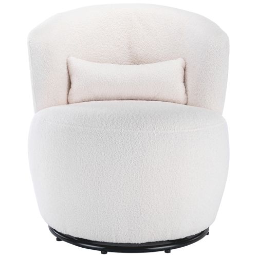 Fauteuil Pivotant 360° En Tissu Teddy Blanc Avec Appui Lombaire - 65×70×73 Cm