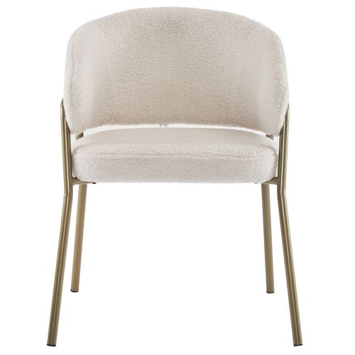 Chaise De Salle à Manger Blanche En Tissu Bouclé, Pieds Métal Dorés, Design Moderne