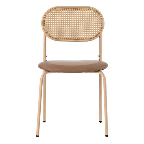 Lot De 4 Chaises Salle à Manger Rotin, Assise Pu Brun, Pieds Métal