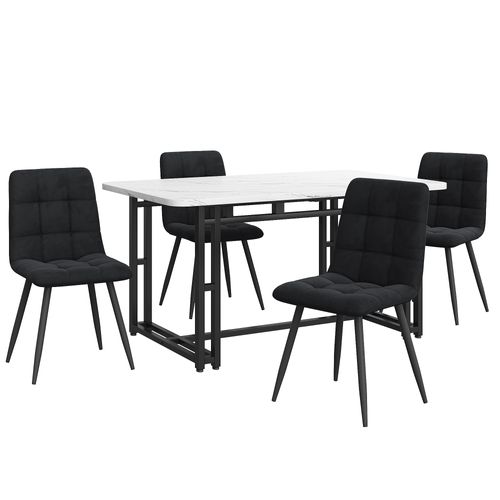 Ensemble Table à Manger 140x80 Cm Avec 4 Chaises En Velours Noir
