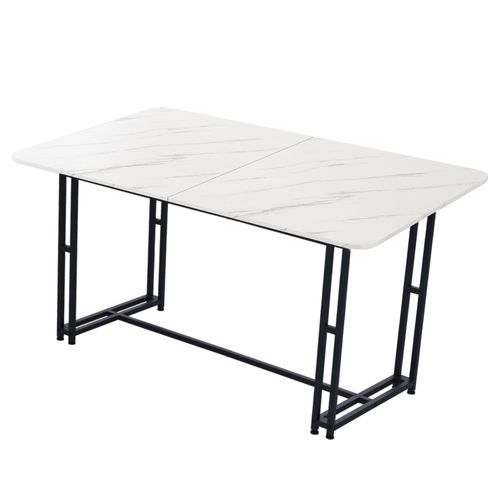 Table à Manger 6 Personnes 140x80 Cm, Pieds Métal, Design Noir Et Blanc