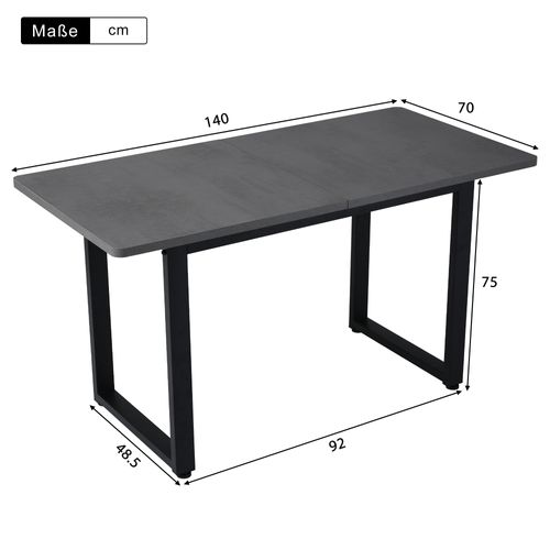 Table à Manger Industrielle 140cm Pour 6 Personnes, Métal Noir, Plateau Gris